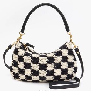 Clare V Petite Moyen Black and Cream Crochet Checker